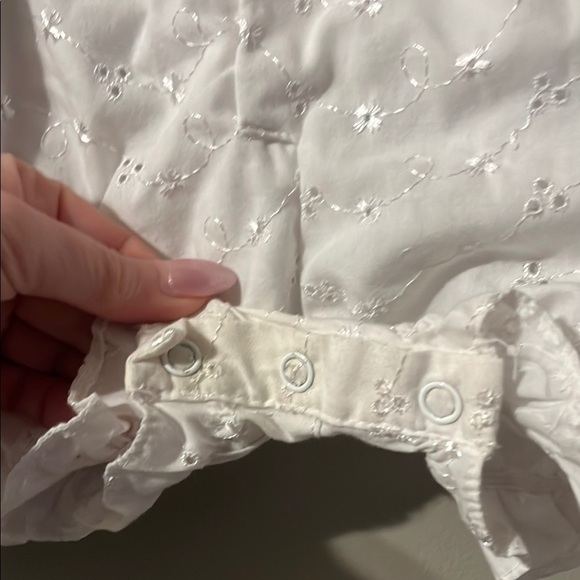 White Eyelet Baby Romper with Purple Accents - Picture 5 of 7
